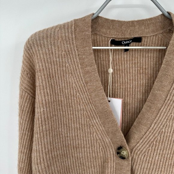 Quince Women's Heather Oatmeal Baby Alpaca-Merino Wool Cropped Cardigan sz XS - Picture 2 of 7